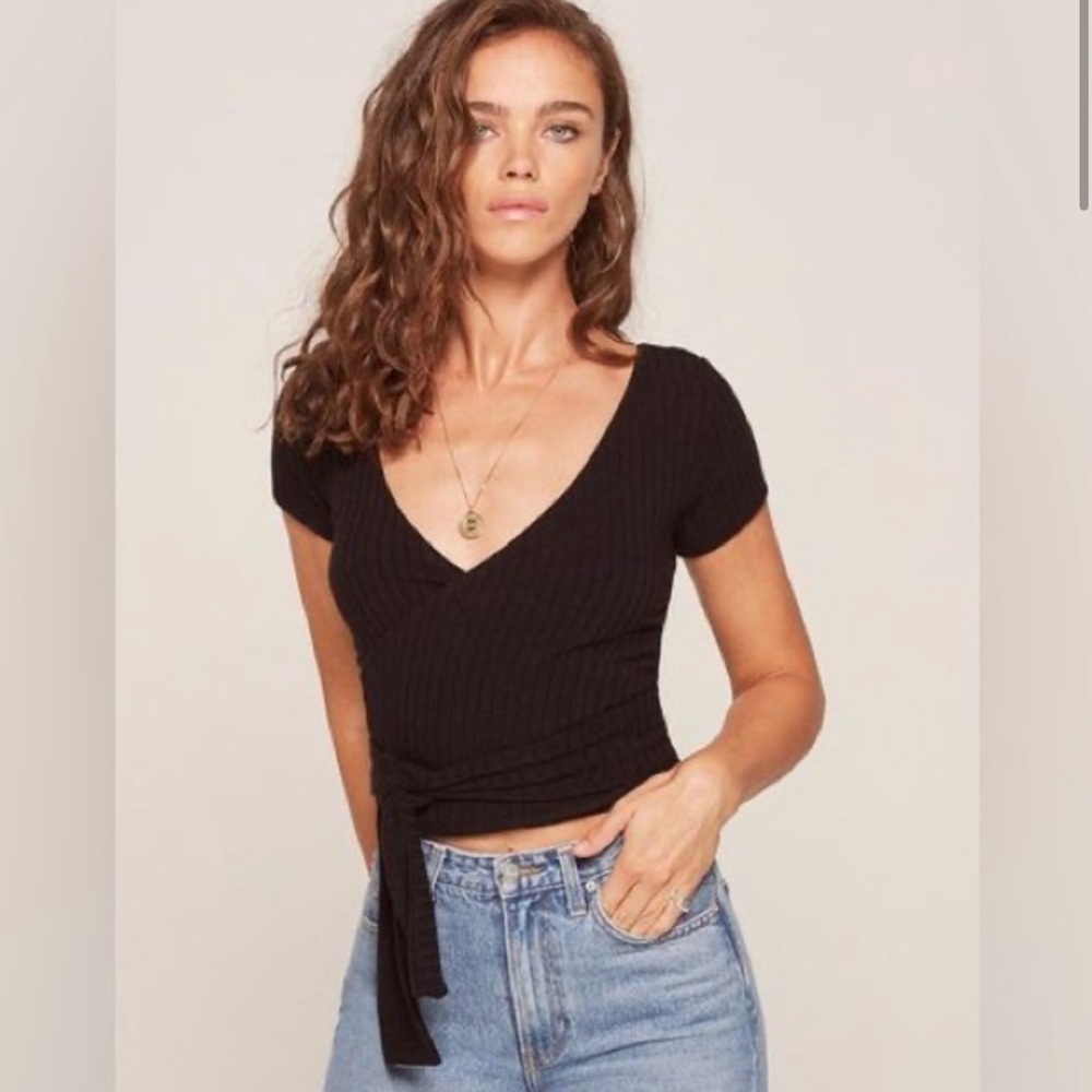Reformation Wrap Top Black